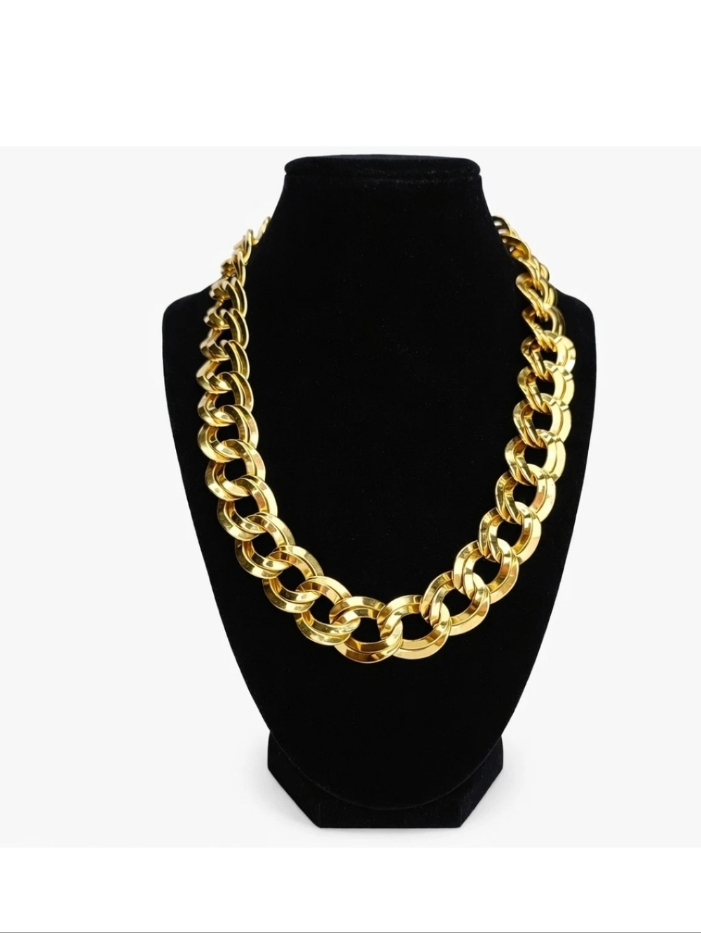 Vintage Monet Double Link Curb Chain Collar Thick Gold Tone Luxurious Necklace